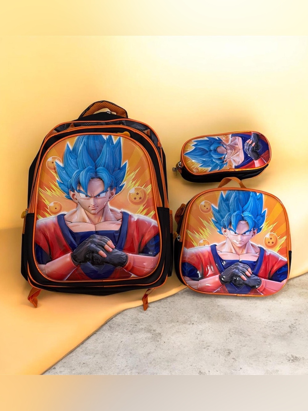 Blue-Haired Anime Backpack Set with Lunch Bag and Pencil Case